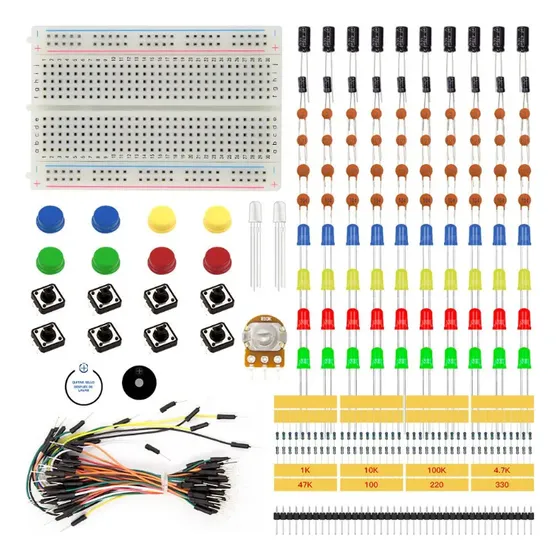 Kit Electronica Protoboard Con Led Resistencia Pulsadores