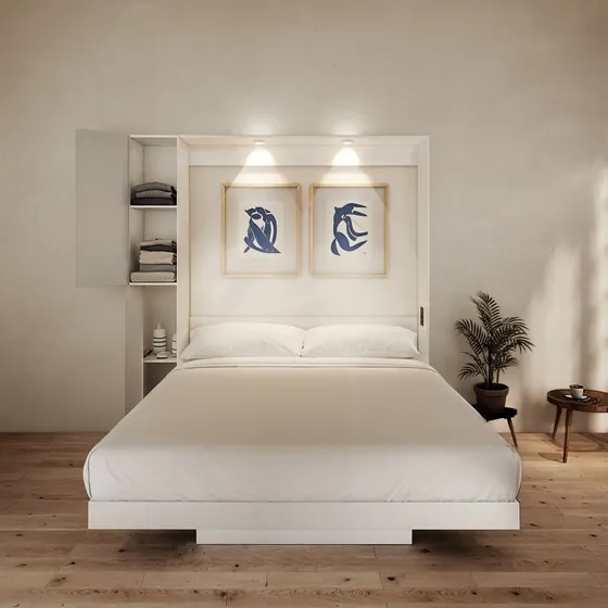Amanta Cama Abatible Plus Queen Size Mini Closet Y Luz Led