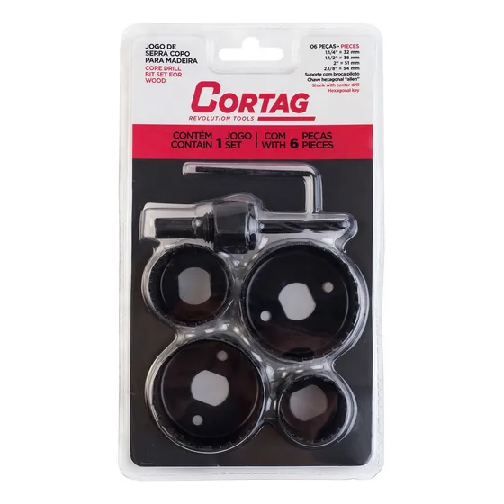 Juego de sierras para copa de madera de 32 a 54 mm con 6 piezas, Cortag