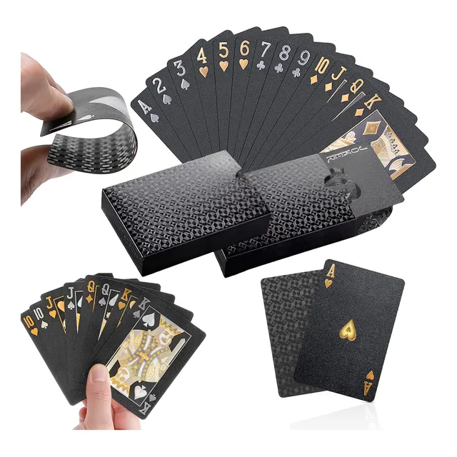 2pcs Baraja Naipes Impermeable Juego Cartas Poker Lámina Oro