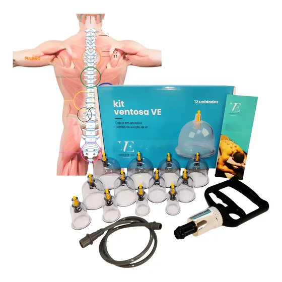 Kit de Ventosas para Massagem Estética Ventosaterapia + Mapa