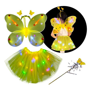 Set Mariposa Led Disfraz Niña Niños Pollera Alas Varita Led Set Mariposa Led Disfraz Niña Niños Pollera Alas Varita Led