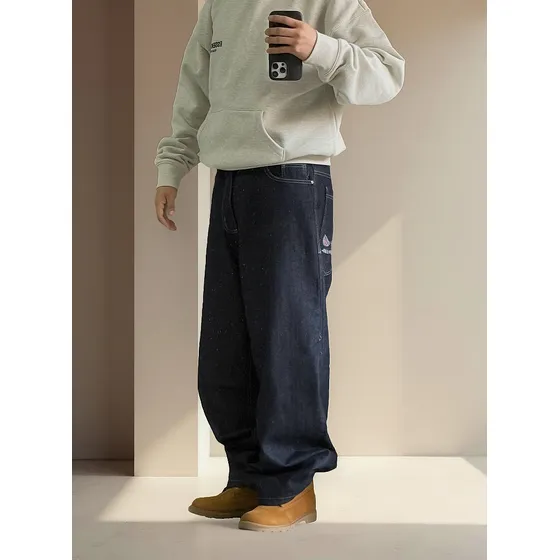 Jean Super Baggy Retro Azul Vintage Bordado Bolsillo
