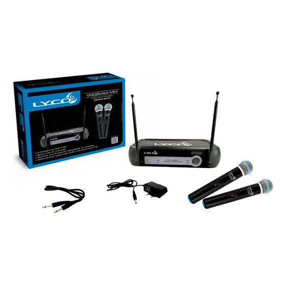 Microfone Sem Fio Bivolt Duplo Lyco Vh02max-mm 4 Pilhas Cor Preto