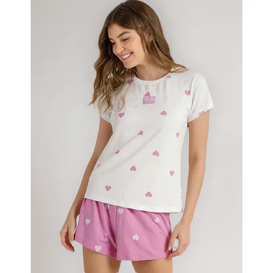 Pijama Curto Shorts Doll Cor Com Amor Algodão Verão Feminino