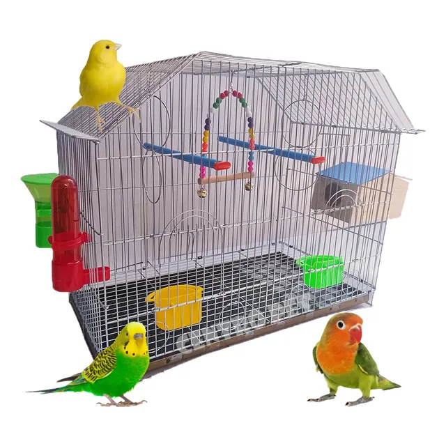 Combo Kit Jaula Para Aves Periquito Con Accesorios Nido 