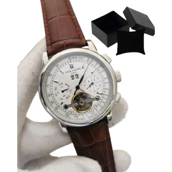 Relógio Patek Geneve Pulseira Couro Automático Funcional
