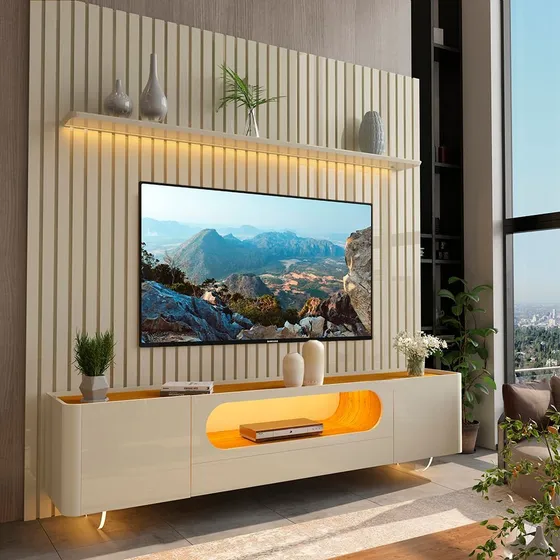 Rack Com Painel Ripado Para Tv Até 90 Polegadas 1 Gaveta 2