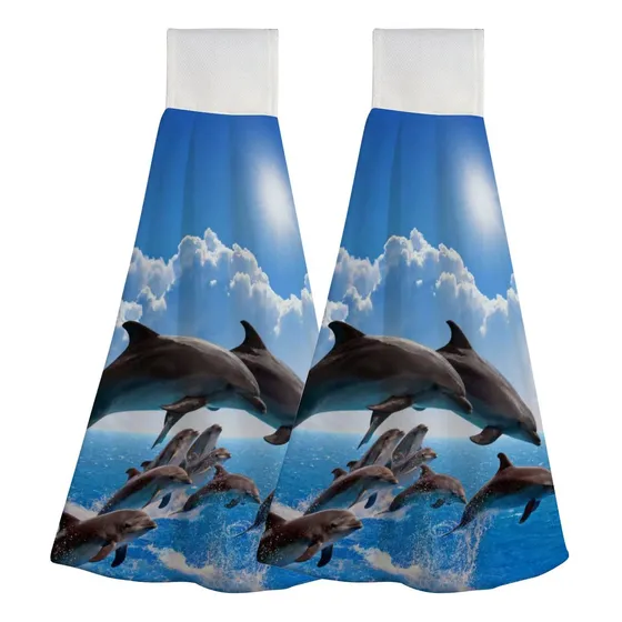 Toalla Cocina Azul Sol Delfin Agua Mano Microfibra Suave 2