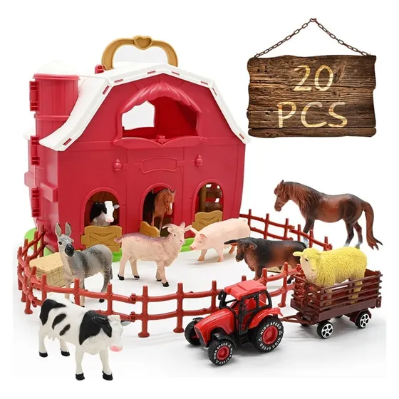 Sets De Muñecos De Granero Rojos 20 Piezas De Juguetes