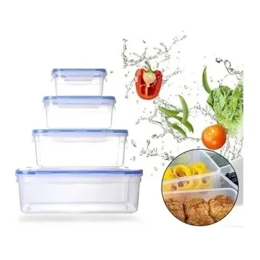 Set 4 Tupper-fuente Hermético D Plástico Para Comida