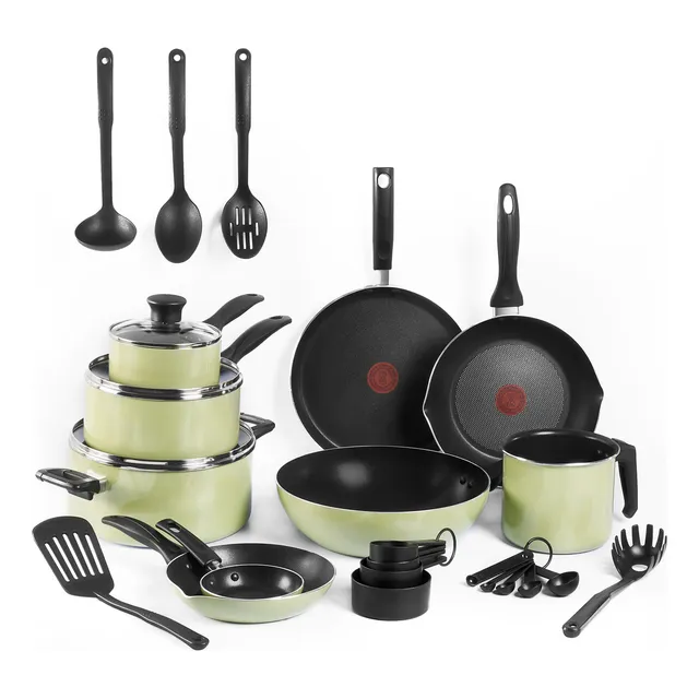 Batería de Cocina T-Fal Supercook de 26 piezas Color Verde Lichen con Antiadherente Titanium, tecnología Thermo Señal, de fácil limpieza y base difusora para crear deliciosas recetas, B929SZ84