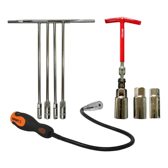 Set 4 Copas En T + Llave Para Bujía + Imán Flexible Con Led