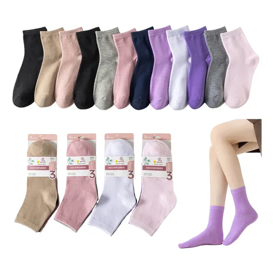 Qikun Pack 12 Calcetines Largo Bambú Varios Colores Mujer 