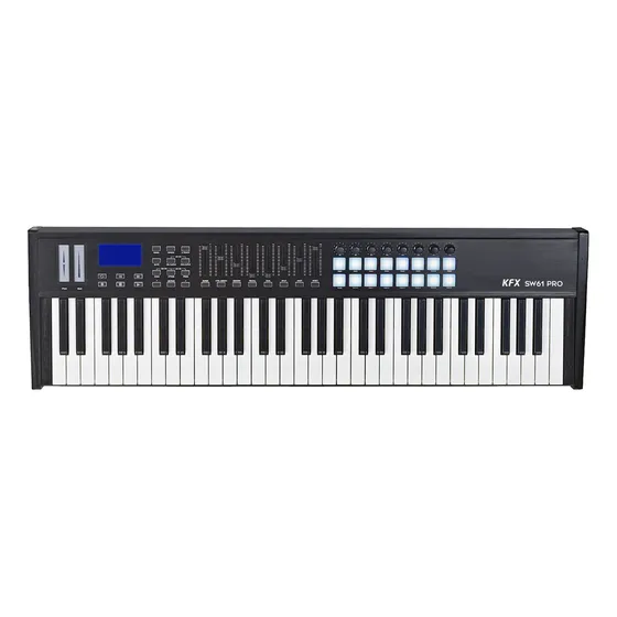 Kfx Sw61 Pro Teclado Controlador Midi Usb 61 Teclas 16 Pads 8 Knobs 8 Faders Botões DAW 2 Entradas Pedal