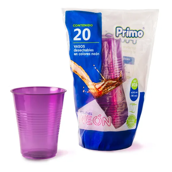 Primo Neón Vaso 16oz (470ml) Desechable (60 Pack)