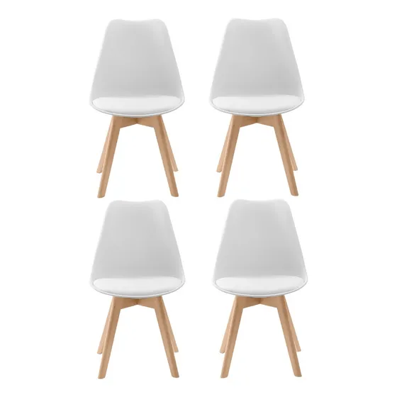 Sillas Tulip De Diseño X4 Estilo Nórdico Patas Madera Asiento Blanco