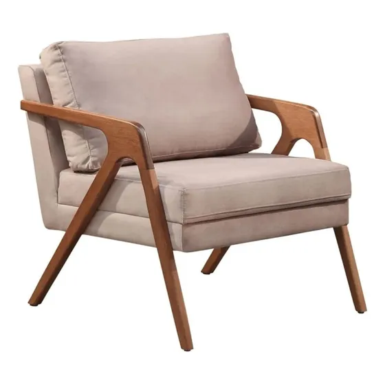 Poltrona Decorativa Luxo Mona Madeira Maciça Cores Cor Linho Bege