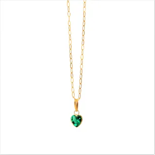 Corrente Bailarina Ouro 18 K 750 40cm Pingente Coração Cor Coração Verde Corrente Bailarina Ouro 18 K 750 40cm Pingente Coração Cor Coração Verde