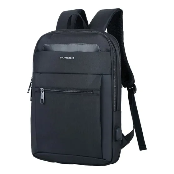 Mochila Hummer Portanotebook Antirrobo Usb Sujecion Valija Color Negro 22055 Diseño De La Tela Liso
