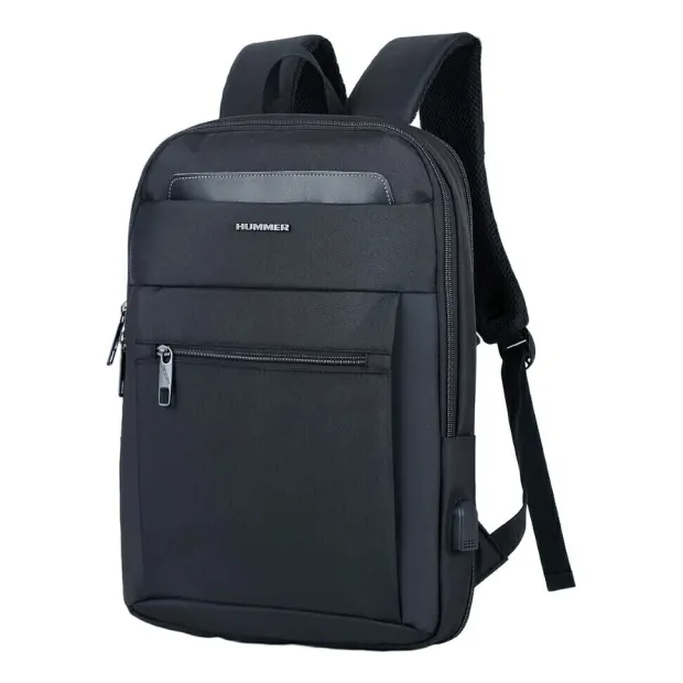 Mochila Hummer Portanotebook Antirrobo Usb Sujecion Valija Color Negro 22055 Diseño De La Tela Liso