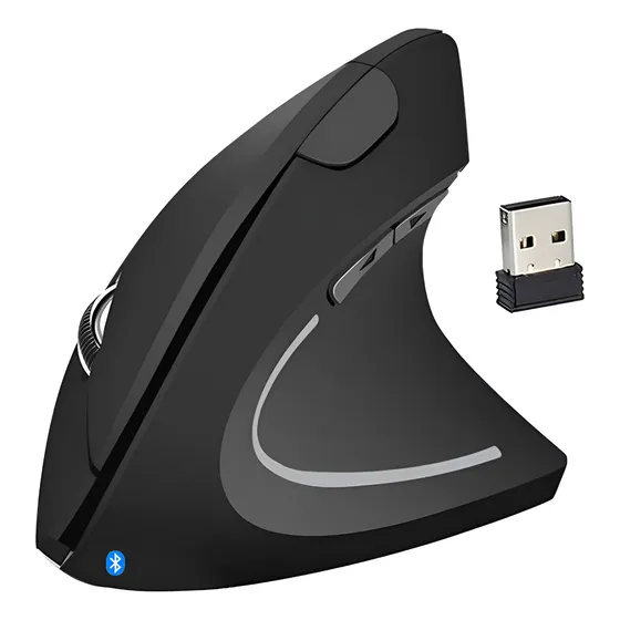 Mouse Ergonomico Vertical Bluetooth Sem Fio Ergonômico Recarregável 1600 Dpi 6 Botões Led D-m5 Preto