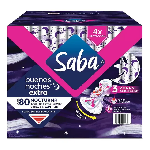 Saba Buenas Noches Extra Toallas Femeninas 80 Pzas