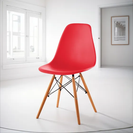 Silla Eames Plastico Patas En Madera Moderna Pc071