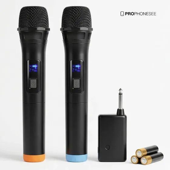 Kit 2 Microfones Sem Fio Duplo Profissional Karaokê Receptor Wireless P10 Adaptador Portátil Dinâmico Shows Igreja Palestra Apresentações Sem Ruído Anti