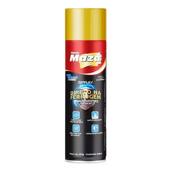 Tinta Esmalte Direto Na Ferrugem Maza Spray 400ml Cores Cor Ouro Lux