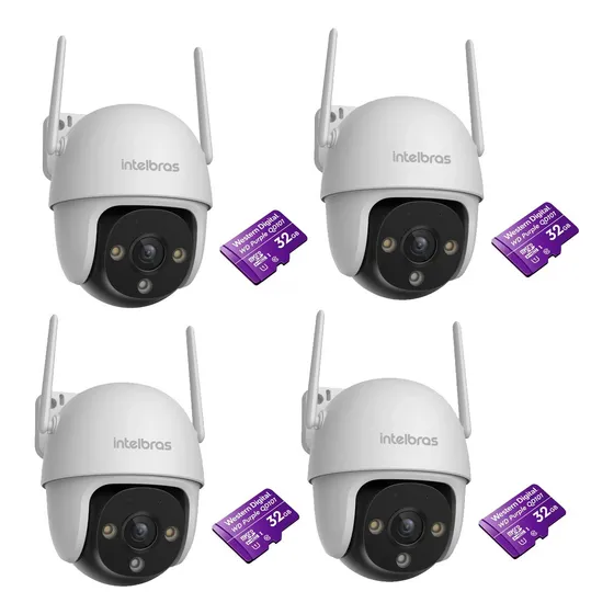 Kit 4 Câmeras Wifi Speed Dome Im7 Intelbras Áudio + Sd 32gb
