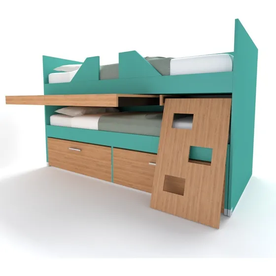 Cama Nido Cucheta Cajonera Escritorio Juvenil Moderna Color Verde