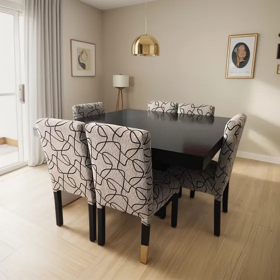 Juegos De Comedor, Mesa Cuadrada + 6 Sillas Chenille
