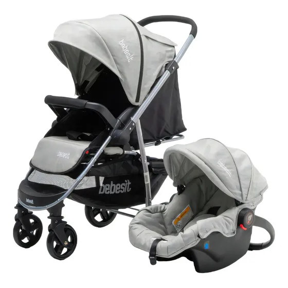 Cochecito de paseo travel system Bebesit 1390TS AERIS gris claro con chasis color plateado