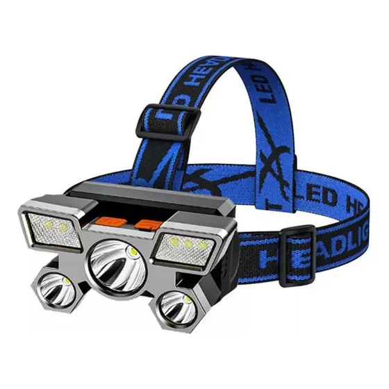 Linterna Minera 5 Led Recargable Usb Cabeza Manos Libres 52 Bits