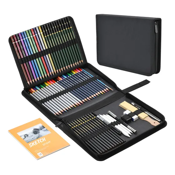 72 Piezas Kit de Lápices de Dibujo, Laspang Arte Dibujo Profesional para Colorear, Pintura y Boceto, Incluye Carboncillo, Bosquejo, Lápices de Colores, Libro de bocetos, Estuche Portátil y Más
