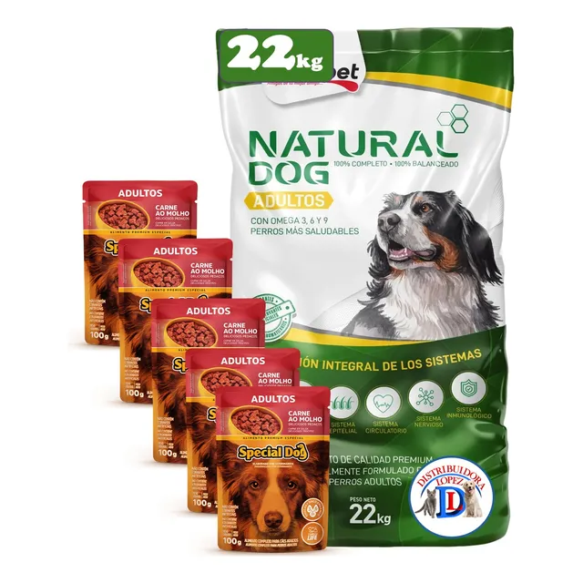 Natural Dog Adulto 22kg + 3 Pate + 2 Smoochies 