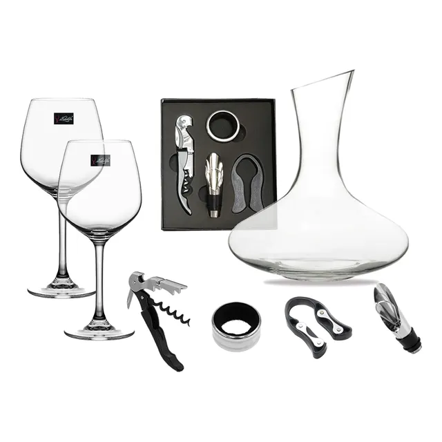 Set Vino 10 Piezas Decantador Copas Vasos Accesorios
