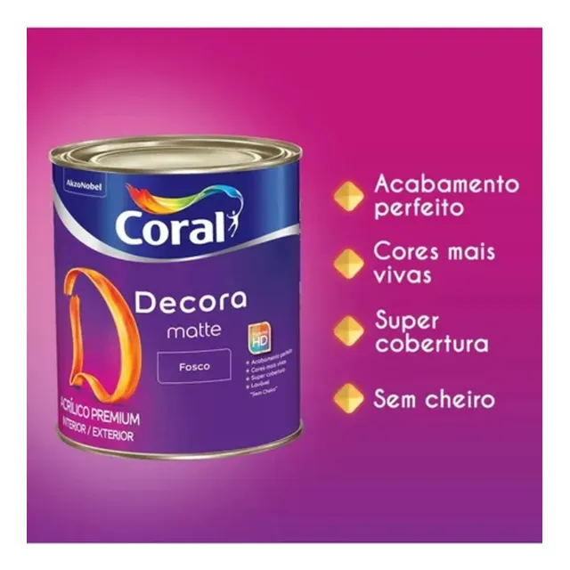 Tinta Coral Decora Matte Premium Acrílico Fosco Cores 900ml