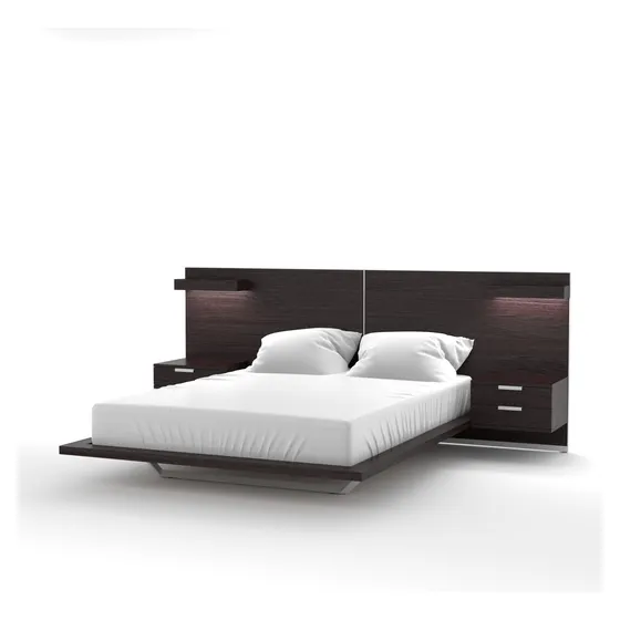 Juego Alcoba  Flotante Cama King 200 Cm Madera Maciza  Roble
