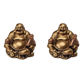 2 Buda Chines Sorridente Fortuna Riqueza Dourado Resina 5cm 2 Buda Chines Sorridente Fortuna Riqueza Dourado Resina 5cm