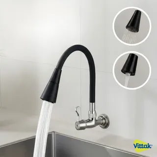 Vittak - Torneira Cozinha Parede Flexível Preta Metal Gourmet 2 Jatos Preto Fosco