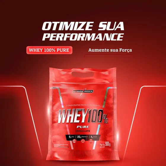 Proteína Integralmédica Whey 100% Pure em pó sabor Chocolate x 900g