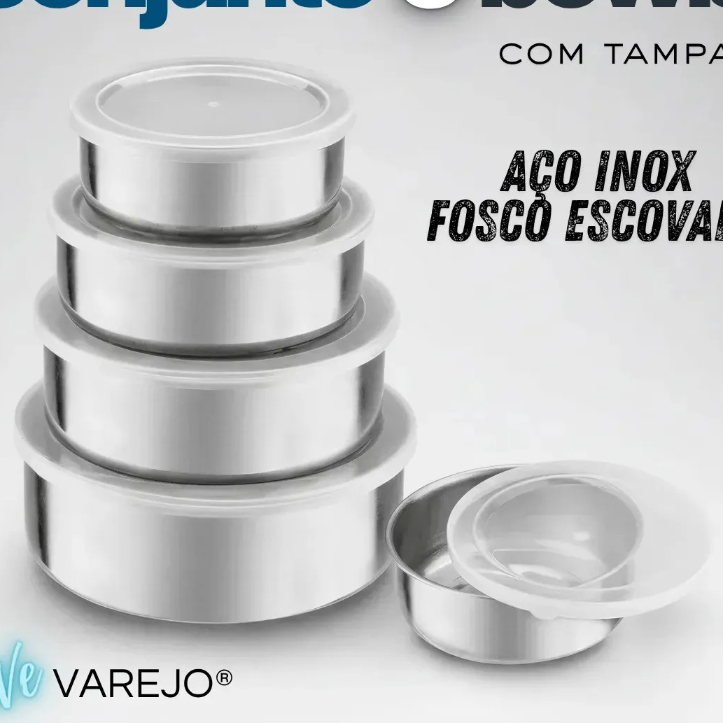 Conjunto de 5 Tigelas em Aco Inox com Tampas Hermeticas We Varejo