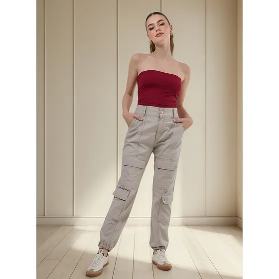 Calça Jogger Cargo Sarja Cinza