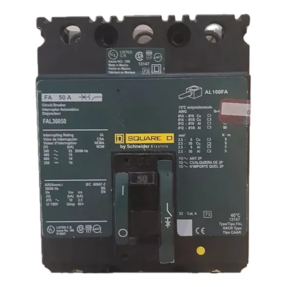 Interruptor Termomagnetico Fal36050 3p 600v. 50 Amp Squared