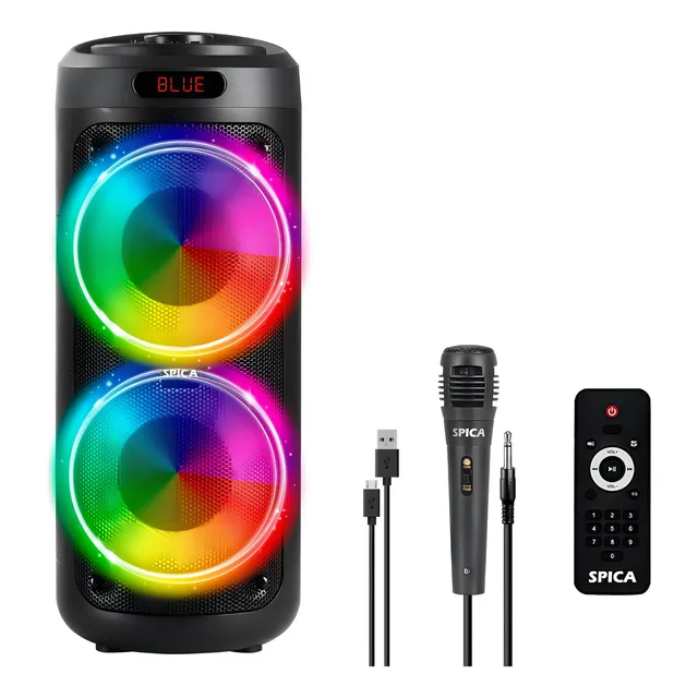 Parlante Bluetooth Inalambrico SPICA SP-X84 Luz Rgb Portatil Karaoke Radio Color Negro