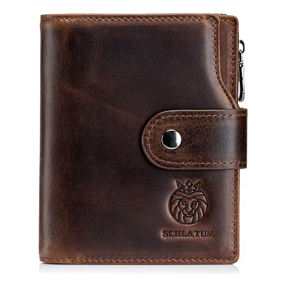 Billetera Hombre Schlatum Sc8317 Cuero Genuino Anti Rfid Marron