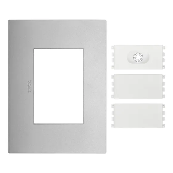 Placa Plata Con Salida De Cable Y 2módulo Ciego Blanco Vimar