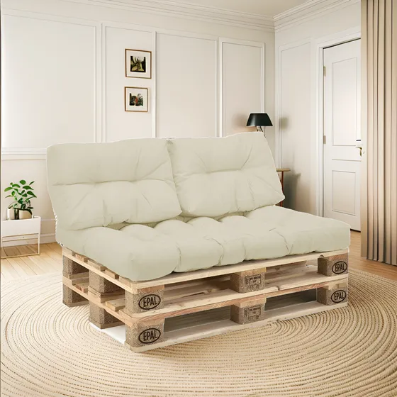 Sofa Palet Estibas + Cojines En Lona - 120 X 80 - 2 Puestos